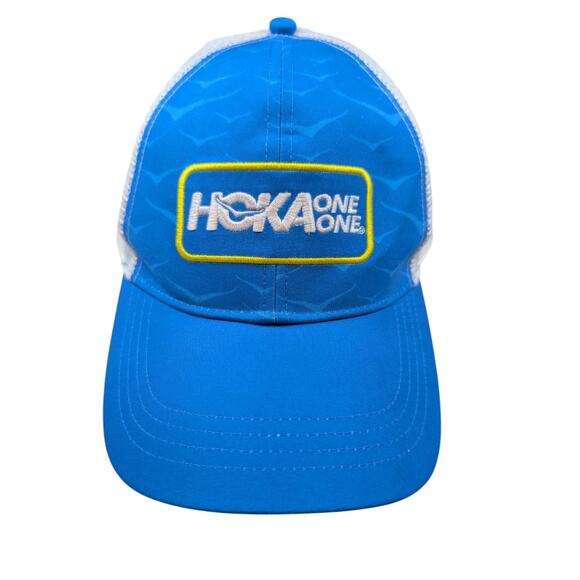 Hoka One One Blue White Mesh Snapback Trucker Hat Cap “TIME TO FLY” Print - Picture 3 of 6